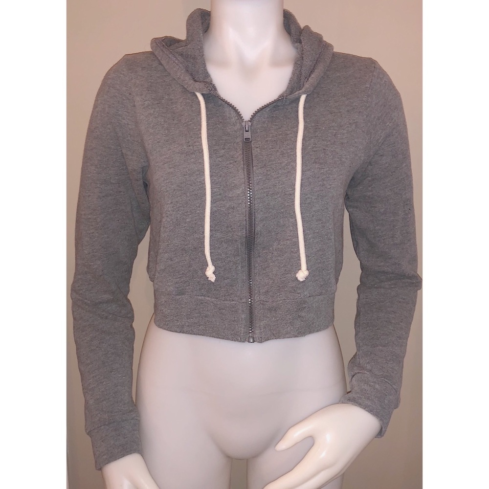 Hollister Gray Crop Zip-up Hoodie